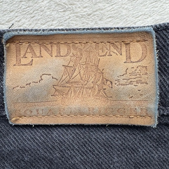 VTG Lands End Square Rigger Jeans Men 48x32 Black Cotton Leather Logo USA Made - Picture 12 of 13